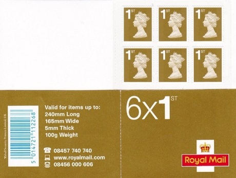 2006 GB - RC1 - 6 x 1st Class Gold (W) Big 1 PiP Plain Book